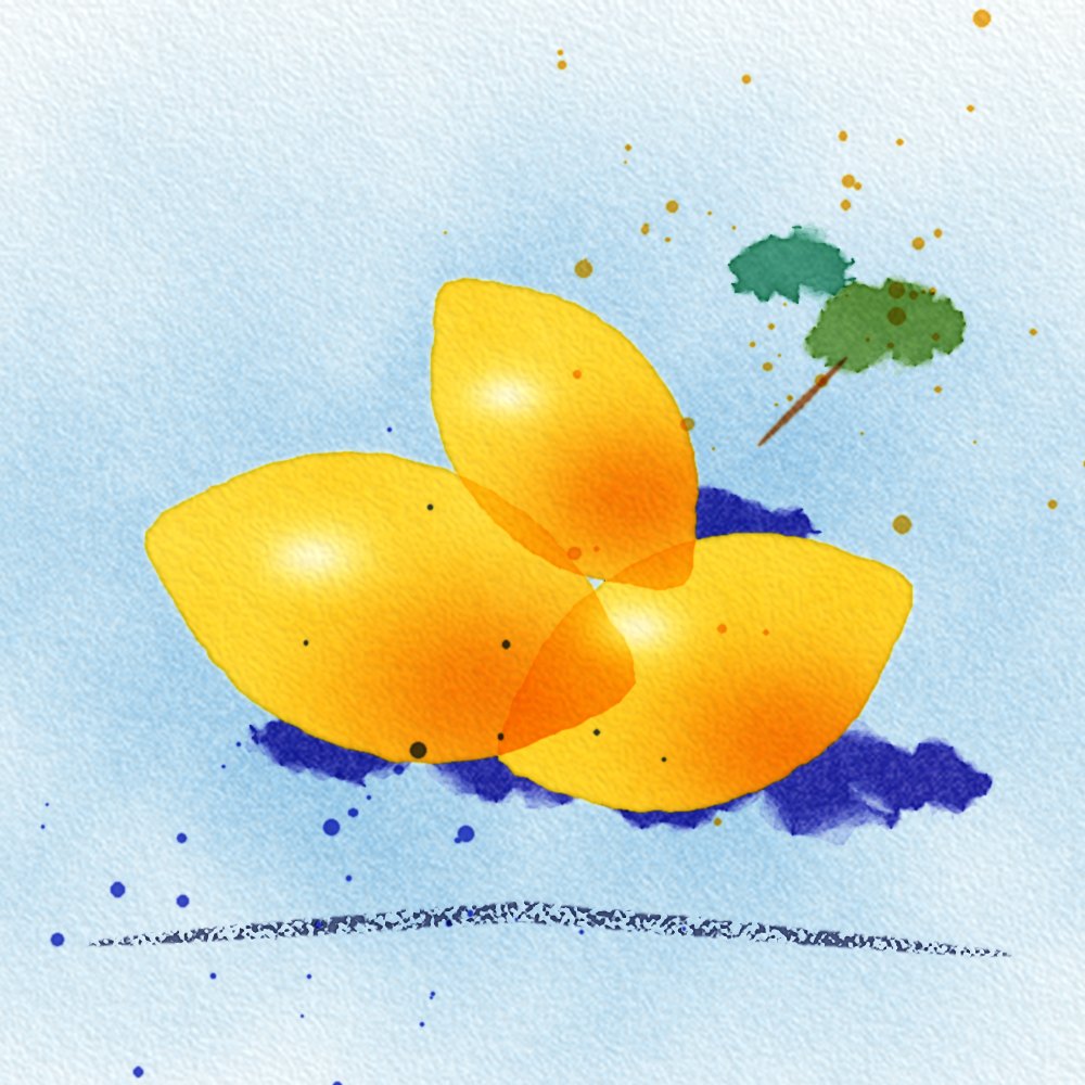 Three loose lemons with blue shadows