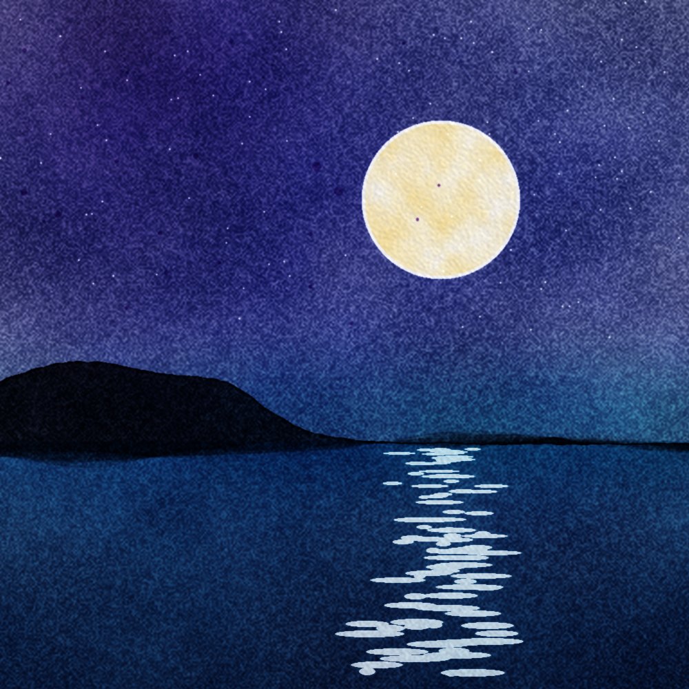 Full moon over a quiet bay